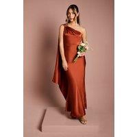 Coast Women's One Shoulder Satin Maxi Bridesmaid Dress With Gold Trim in Copper | Size: 16