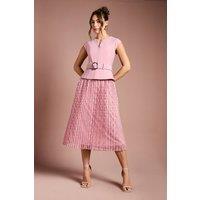 Coast Women's Crepe Bodice Belted Lace Pleated Midi Dress in Antique Rose | Size: 14