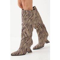 MissPap Women's Faux Animal High Wedge Knee Boots in Zebra | Size: 5