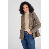 Damart Women's Double Breasted Wool Blend Check Jacket in Brown | Size: 20