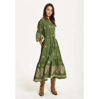 Liquorish Women's Paisley Embroidered Midi Shirt Dress in Green | Size: 12