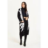 Liquorish Women's Black Sun Graphic Longline Cardigan | Size: Medium
