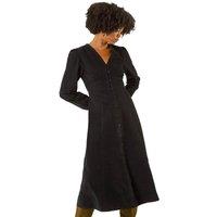 Roman Women's Corduroy Button Through Midi Dress in Black | Size: 18