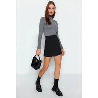 WOVCOR Women's High Waist Zip Back Mini Knit Skirt in Black | Size: Large