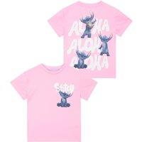 Disney Girl's Stitch Movie Aloha Short Sleeve T-Shirt in Pink | Size: 10-11 Years