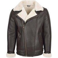 House of Leather Men's Mens Real Sheepskin Aviator Pilot Cross Zip Jacket Glen in Brown | Size: Small