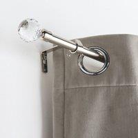 OHS Curtain Pole Extendable 16mm Metal Finnials Crystal End Rod 120-220cm in Metallic Silver | Size: 120 cm