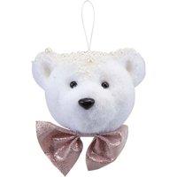 VFM e-Store Christmas Flocking Bear Hanging Decoration 13cm x 14cm White X 1 | Size: 13 cm x 14 cm