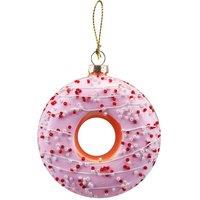 VFM e-Store Christmas Hanging Glass Doughnut Decoration 12cm x 9cm Pink X 1 | Size: 12 cm x 9 cm