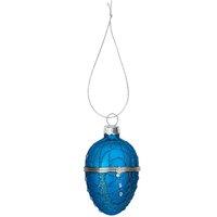 VFM e-Store Christmas Hanging Glass Egg Decoration 11cm x 7cm Blue X 1 | Size: 11 cm x 7 cm