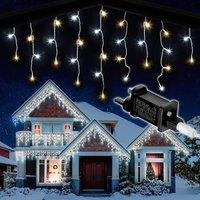 Shatchi 240 Warm White & White LED Icicle Christmas Lights - 8 Modes in Orange
