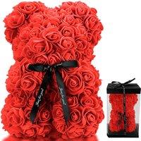 Tanness 25cm Artificial Rose Bear with Transparent Gift Box - Purple in Red