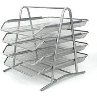 MANTRARAJ 4 Tier Letter Tray A4 Mesh Filing Trays Holder in Metallic Silver