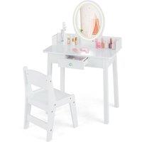 Costway Kids Vanity Table & Chair Set Children Makeup Dressing Table with Mirror in Black