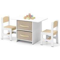 Gymax Kids 3PCS Activity Table & 2 Chairs Set With 2 Fabric Storage Bins in Beige