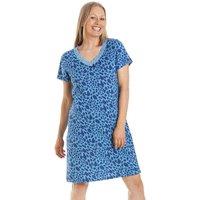 Camille Women's Animal Print Cotton Summer Nightshirt in Blue | Size: 18-20
