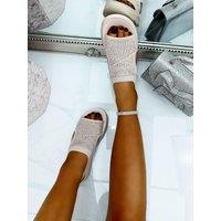 Love Lemonade Women's Sparkly Stretch Sock Sandals in Baby Pink | Size: 3
