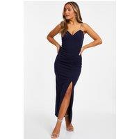 Quiz Women's Navy Petite Diamante Ruched Maxi Dress | Size: 8