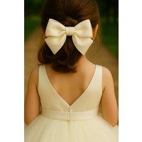Lilly + Bo Women's Sugar Cream Bow Barrette With A Pink Satin Drawstring Bag in White