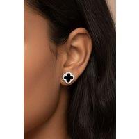 MUCHV Women's Silver Black Clover Stud Earrings