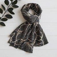 My Posh Shop Women's Monochrome Leaf Sketch Scarf in Black