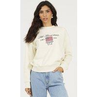 Brave Soul Women's Crew Neck Embroidered Sweatshirt in Cream | Size: XS