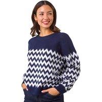 Roman Women's Zig Zag Knitted Jumper in Navy | Size: 16