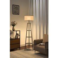 Living and Home Round Shelf Floor Lamp with Fabric Lampshade in Black