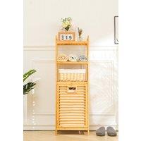 Living and Home 4-tier Laundry Hamper Basket with Liner Bag Bamboo Clothes Hamper with Handles in Brown