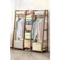 Living and Home Multi-Functional Clothes Hanging Rack Coat Garment Rack 7 Tier Storage Shelf in Brown