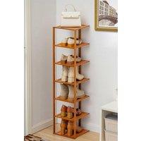 H&O Direct 7 Layer Simple Bamboo Single-Row Shoe Rack Storage Rack in Brown