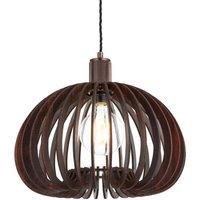 Industville Rift Slatted Wooden Mushroom Wooden Pendant Light - Dark in Bronze | Size: Medium