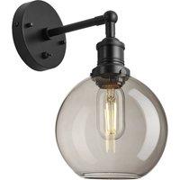 Industville Brooklyn Smoked Glass Globe Wall Light - 7 Inch - Mocha in Black | Size: Medium
