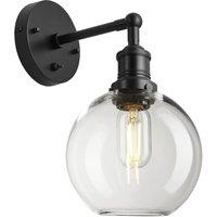 Industville Brooklyn Glass Globe Wall Light - 7 Inch - Clear in Black | Size: Medium
