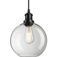 Industville Brooklyn Glass Globe Pendant - 9 Inch - Clear in Black | Size: 9 inches