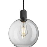 Industville Knurled Glass Globe Pendant Light - 9 Inch - Clear in Black | Size: 9 inches