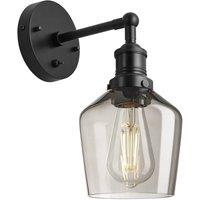 Industville Brooklyn Smoked Glass Schoolhouse Wall Light - 5.5 Inch - Mocha in Black | Size: Medium