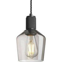 Industville Knurled Smoked Glass Schoolhouse Pendant - 5.5 Inch - Mocha in Black | Size: Medium