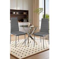 Living and Home 3-Piece Dining Table Set of Leather Dining Chairs and Tempered Glass Round Table