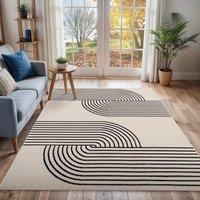 Livabliss Pisa Modern Off-White Black Graphic Living Dining Bedroom Rug in Beige | Size: 140 cm x 200 cm