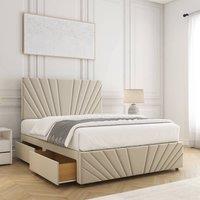 BSSPOKE Rose Plush Divan Bed 24 Headboard & Footboard 4 Drawers & Mattress in Cream | Size: Super King