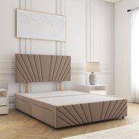 BSSPOKE Rose Plush Velvet Divan Bed Set 24 Headboard & 4 Drawers No Mattress in Taupe | Size: Super King