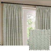 Yard Hebden Striped 100% Cotton Lined Pencil Pleat Curtain Pair in Bottle Green | Size: 229 cm width x 137 cm drop