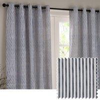 Yard Hebden Striped 100% Cotton Lined Eyelet Curtain Pair in Blue | Size: 117 cm width x 137 cm drop