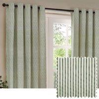 Yard Hebden Striped 100% Cotton Lined Eyelet Curtain Pair in Bottle Green | Size: 117 cm width x 183 cm drop