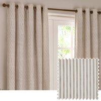 Yard Hebden Striped 100% Cotton Lined Eyelet Curtain Pair in Natural | Size: 168 cm width x 183 cm drop