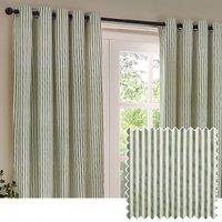 Yard Hebden Striped 100% Cotton Lined Eyelet Curtain Pair in Bottle Green | Size: 229 cm width x 183 cm drop