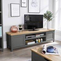 Home Source 2 Door TV Stand Unit with Storage Cabinet & Open Shelving in Dark Grey