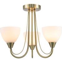 Happy Homewares Designer Three Arm Ceiling Light Fixture with Opal White Glass Shades in Metallic Gold