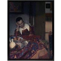 Artery8 A Maid Asleep Portrait Painting Vermeer Vintage Framed Canvas Wall Art | Size: W12 x H16